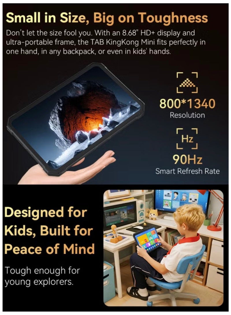 Cubot Tab Kingkong Mini Rugged Tablet 8.68 inch HD+ Android 15 Tablet 6GB RAM +128GB ROM IP68/IP69K Waterproof Tablet With 48MP+16MP Camera Dual SIM 4G Tablet -Black - Image 3